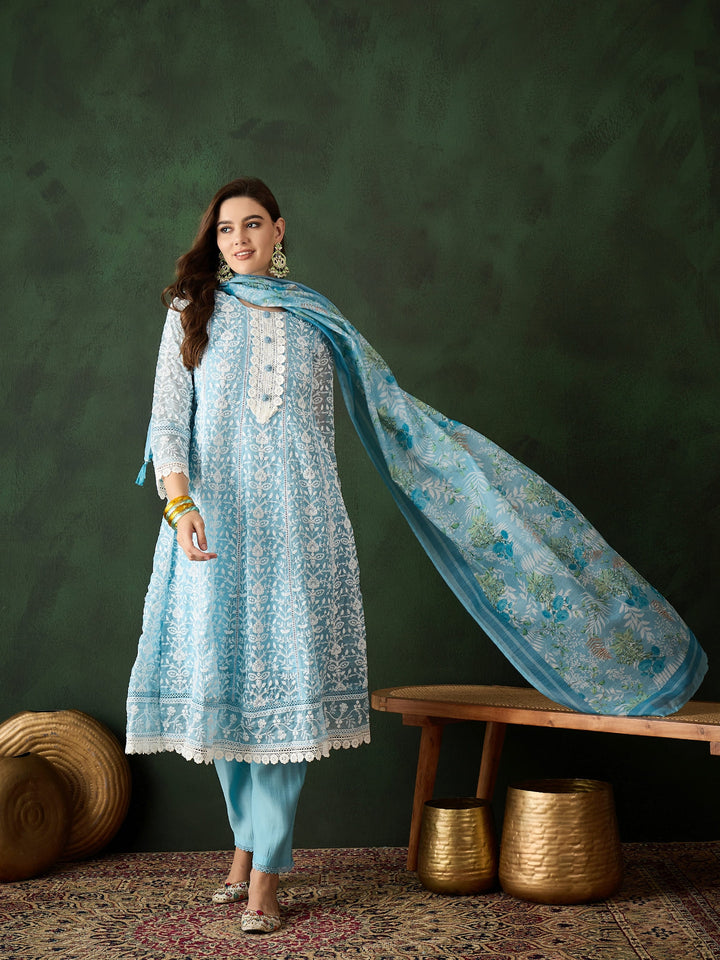 Blue Color Festive Wear Designer Kurta Set