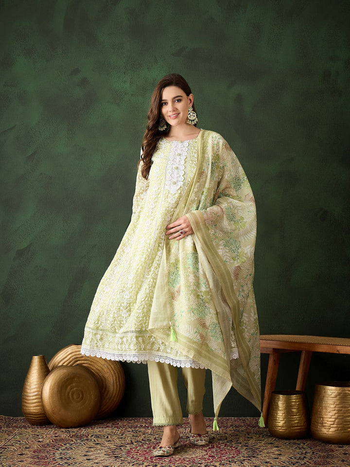 Green Color Festive Wear Designer Kurta Set