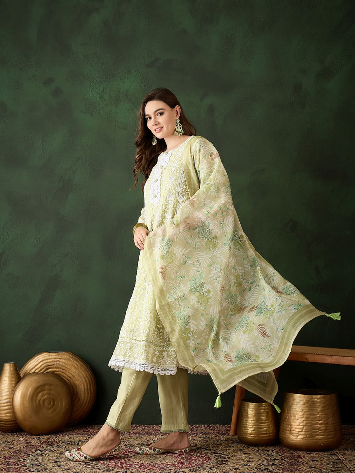 Green Color Festive Wear Designer Kurta Set