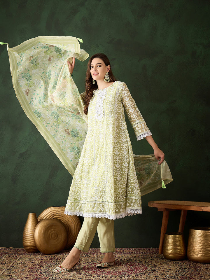 Green Color Festive Wear Designer Kurta Set