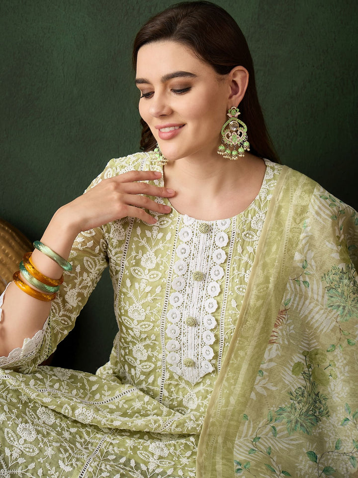 Green Color Festive Wear Designer Kurta Set