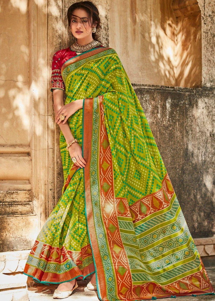 Kelly Green Soft Silk Saree with Embroidered Blouse | Stitched Blouse - qivii