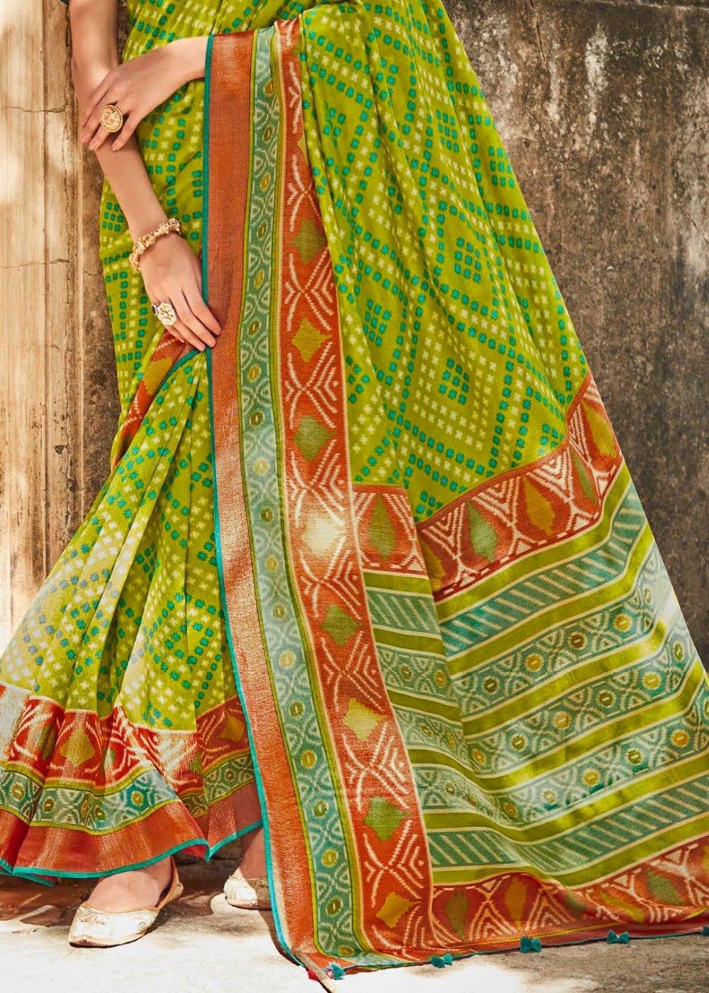 Kelly Green Soft Silk Saree with Embroidered Blouse | Stitched Blouse - qivii