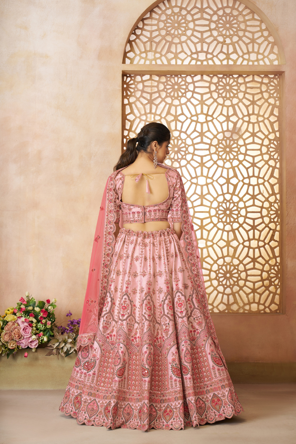 Adorable Pink Silk Embroidered Wedding Wear Lehenga Choli - qivii