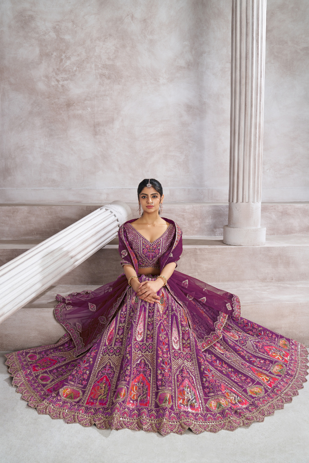 Berry Purple Bridesmaid Lehenga with Aari & Sequins Work - qivii