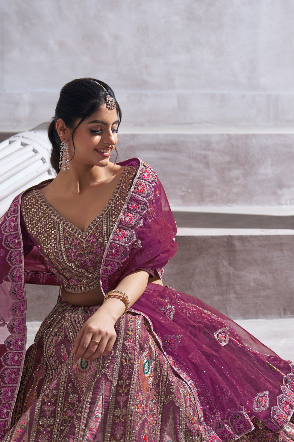 Berry Purple Bridesmaid Lehenga with Aari & Sequins Work - qivii