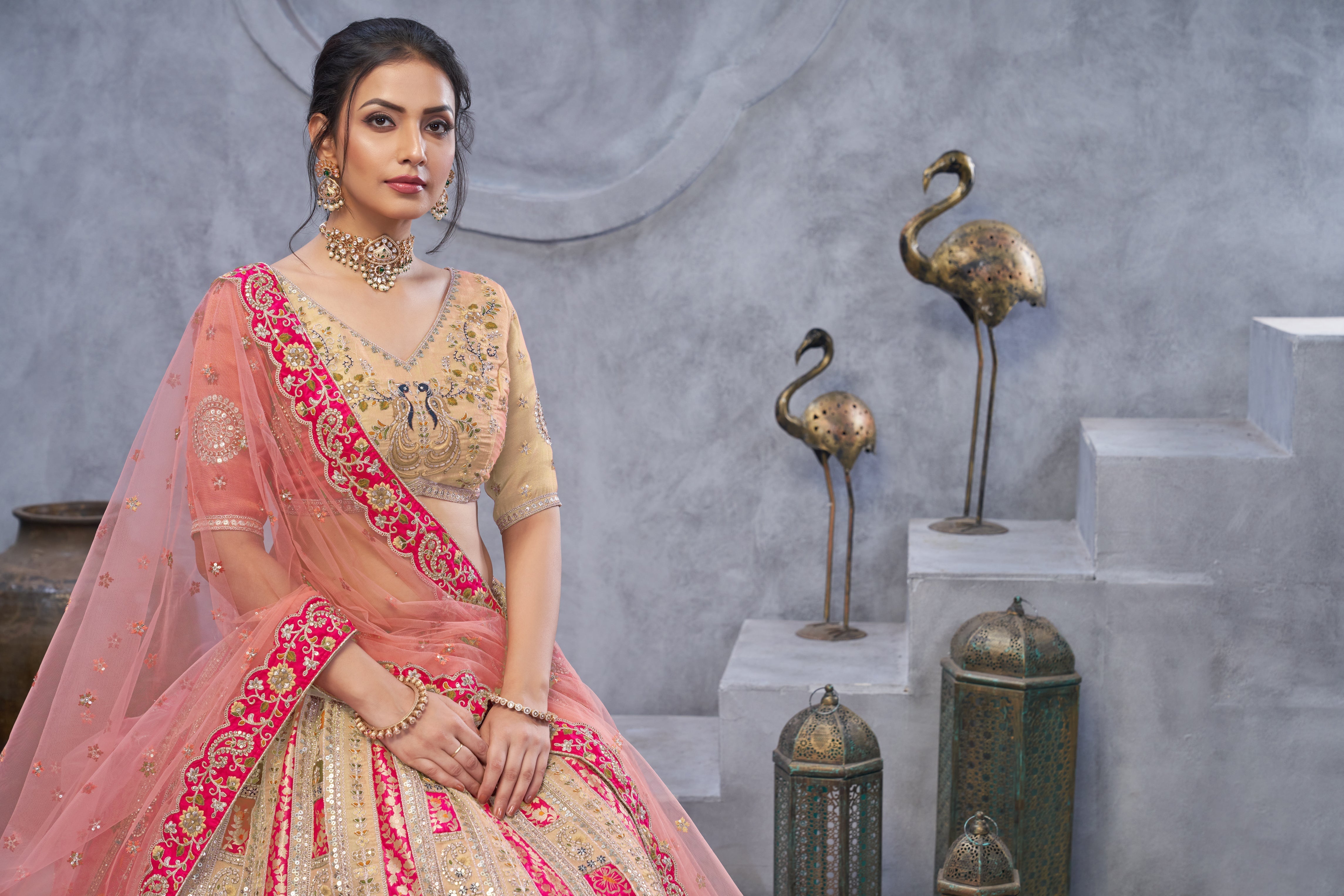 Ivory Bridal Silk Lehenga with Embroidered Detailing - qivii