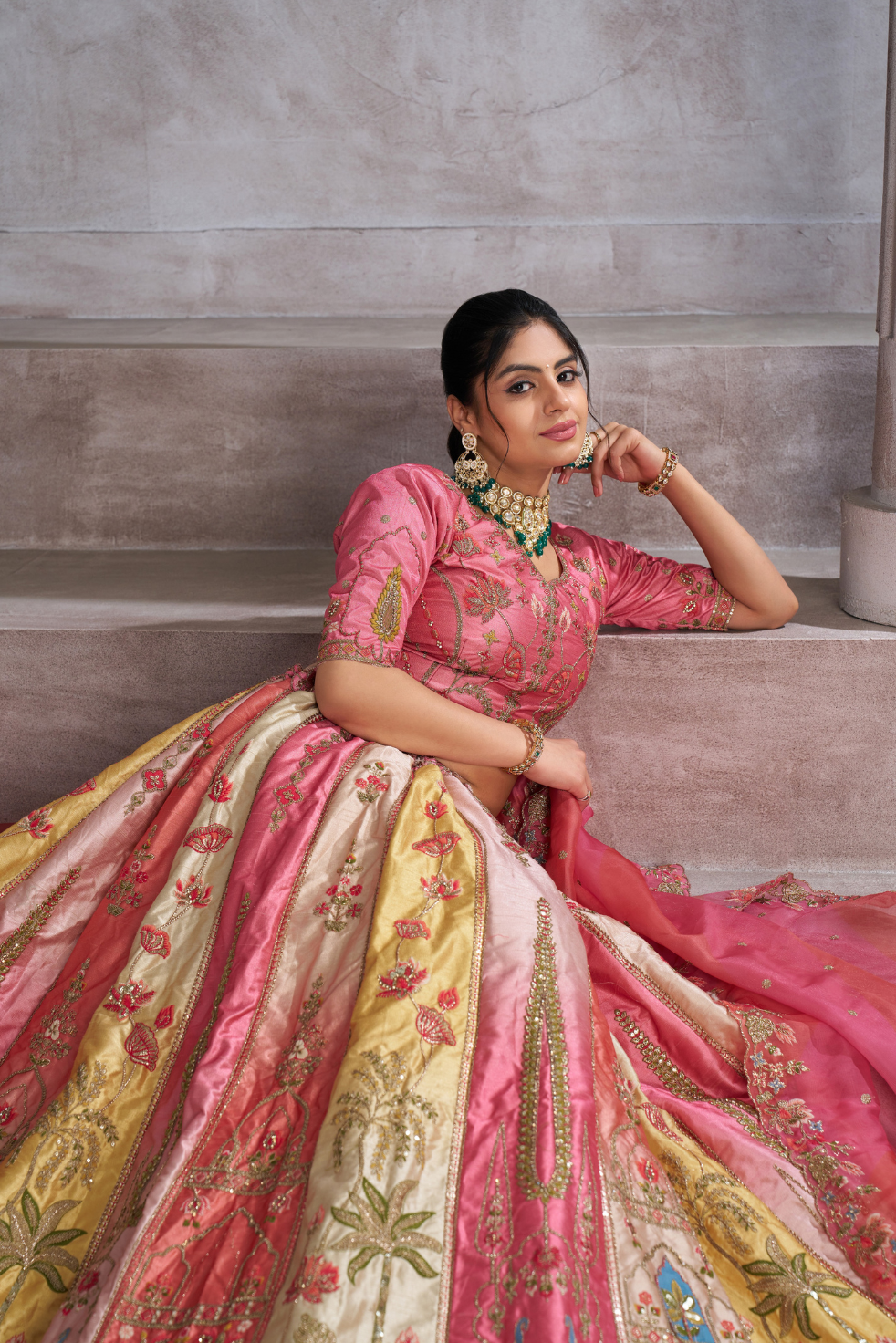 Pretty Pink Silk Bridal Lehenga with Paisley Embroidery and Traditional Design - qivii