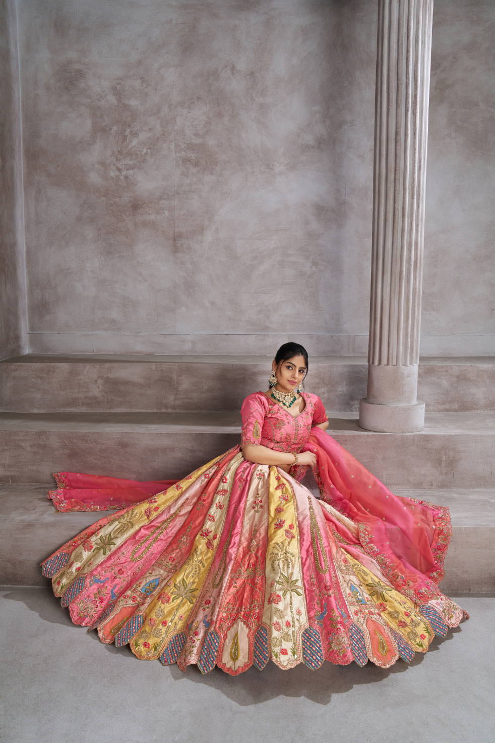Pretty Pink Silk Bridal Lehenga with Paisley Embroidery and Traditional Design - qivii