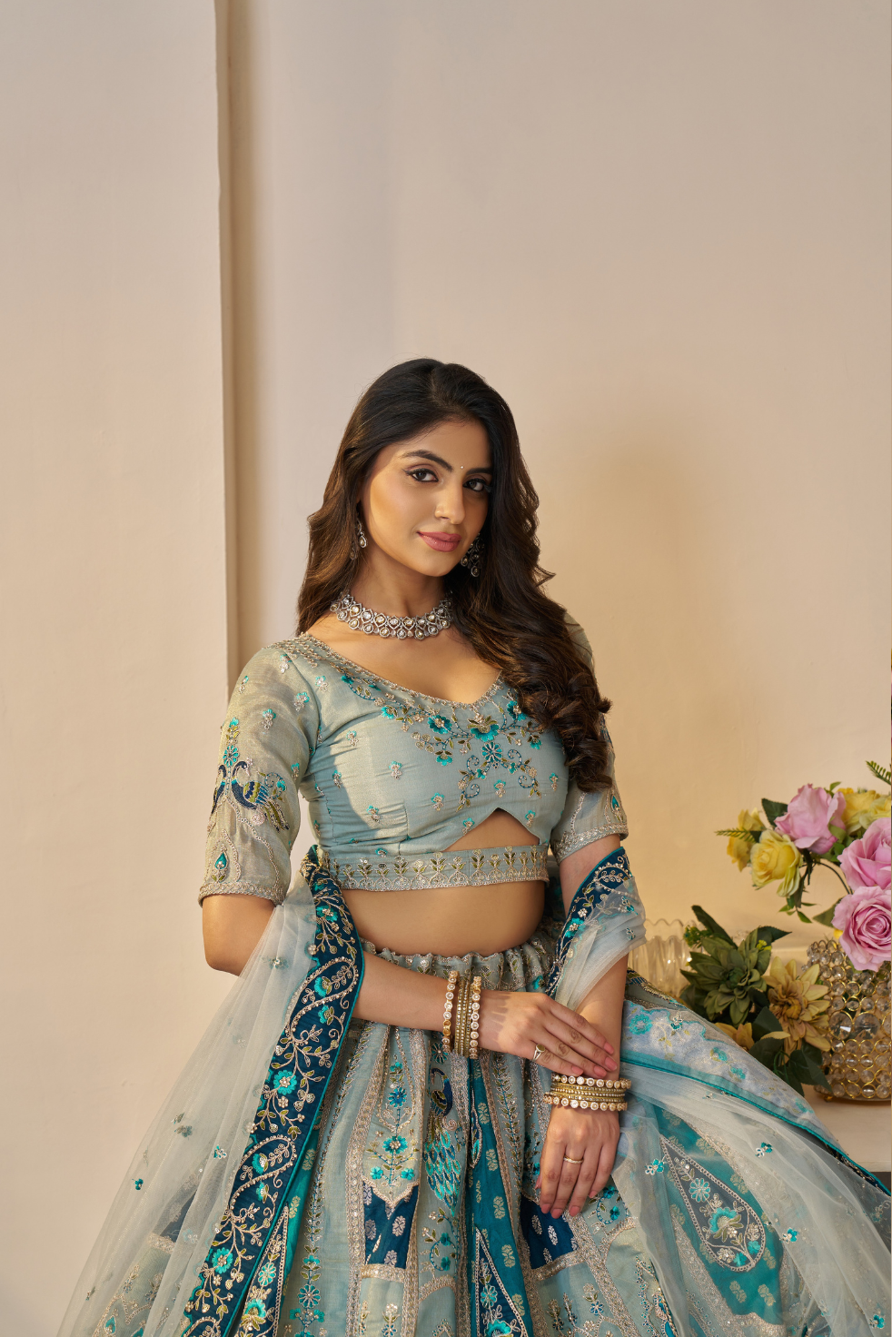Rajsi Haathi Collection: Sky Blue Bridal Lehenga with Embroidery - qivii
