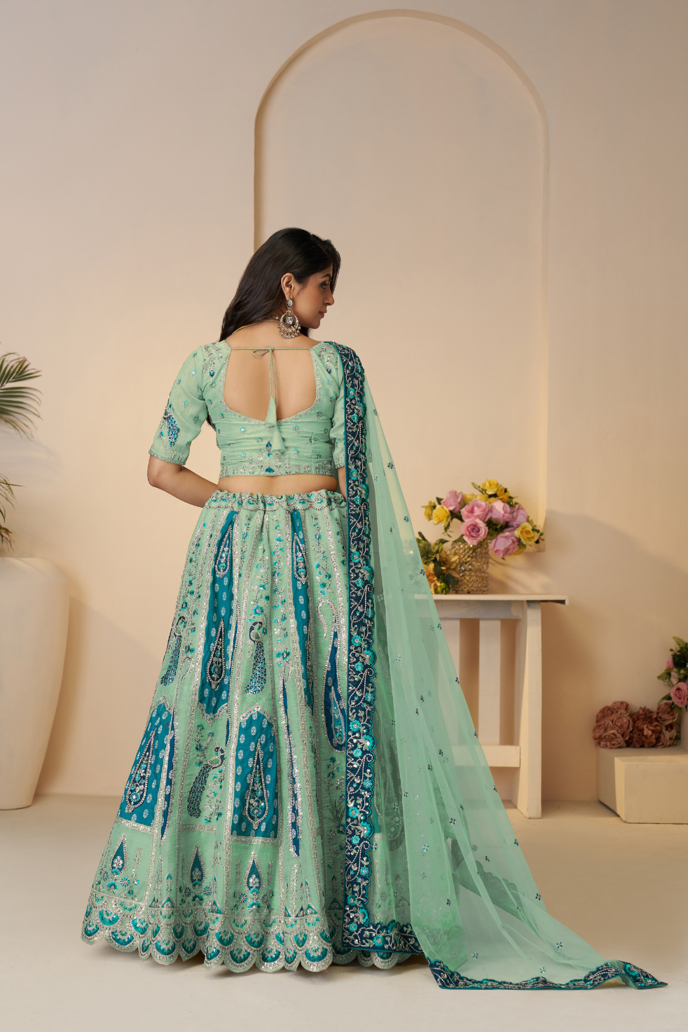 Royal Grandeur Sky Blue Bridal Lehenga with Paisley and Peacock Embroidery - qivii