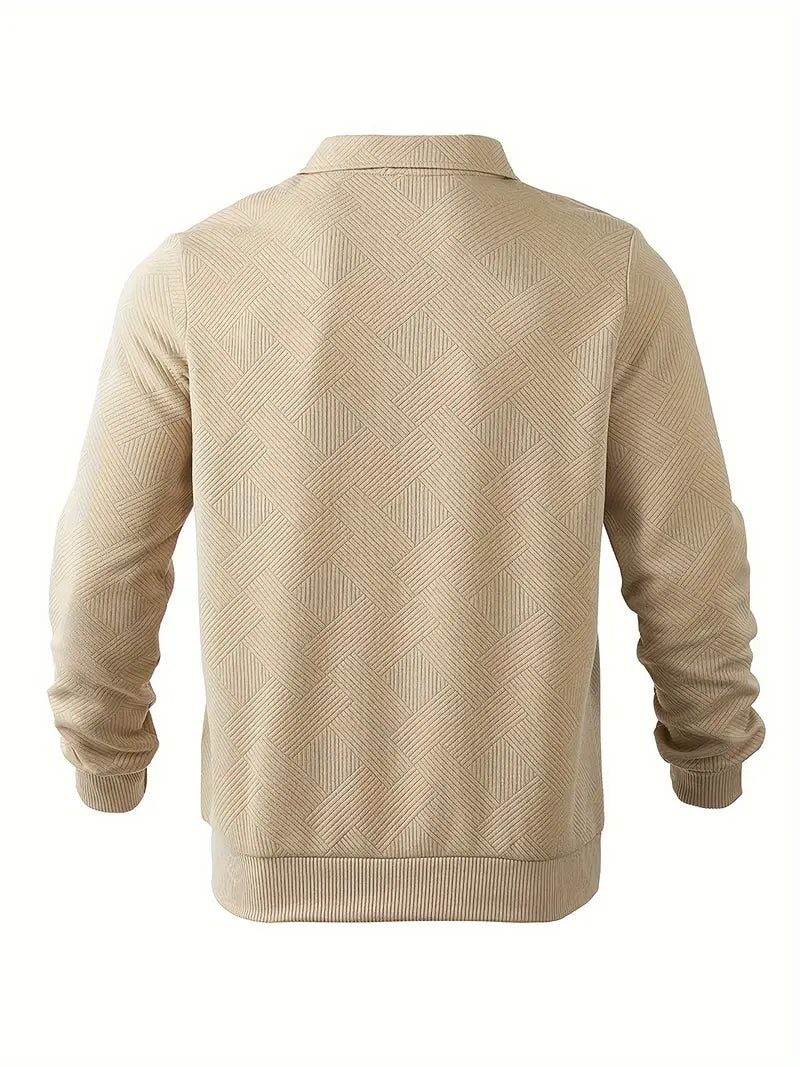 James™ - Vintage Geometrisch Ontwerp Sweater Met Rits  - By Qivii