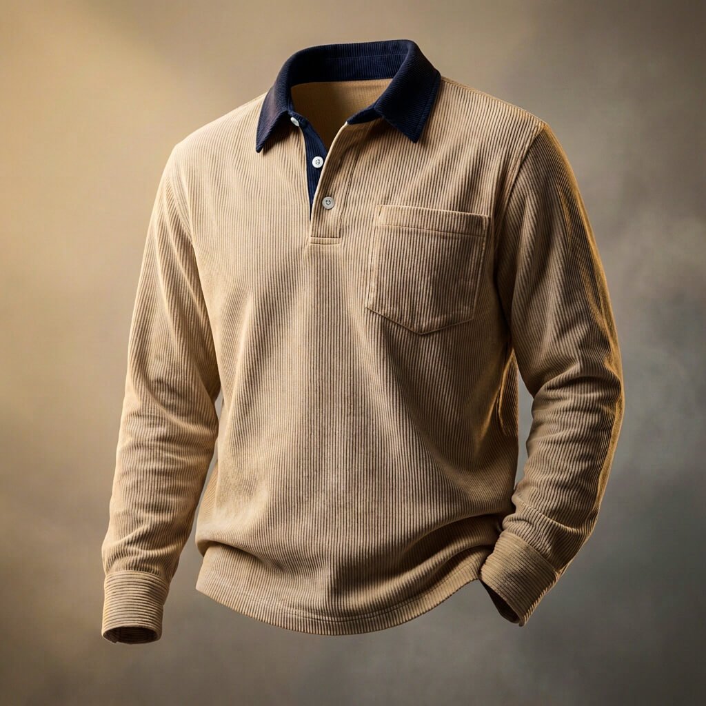 Scott Corduroy Long Sleeve Polo  - By Qivii