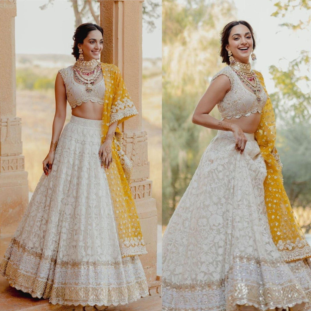 Kiara Advani Wear Heavy Wedding Wear White Designer Lehenga Choli (Fully Stitched) - Inspired