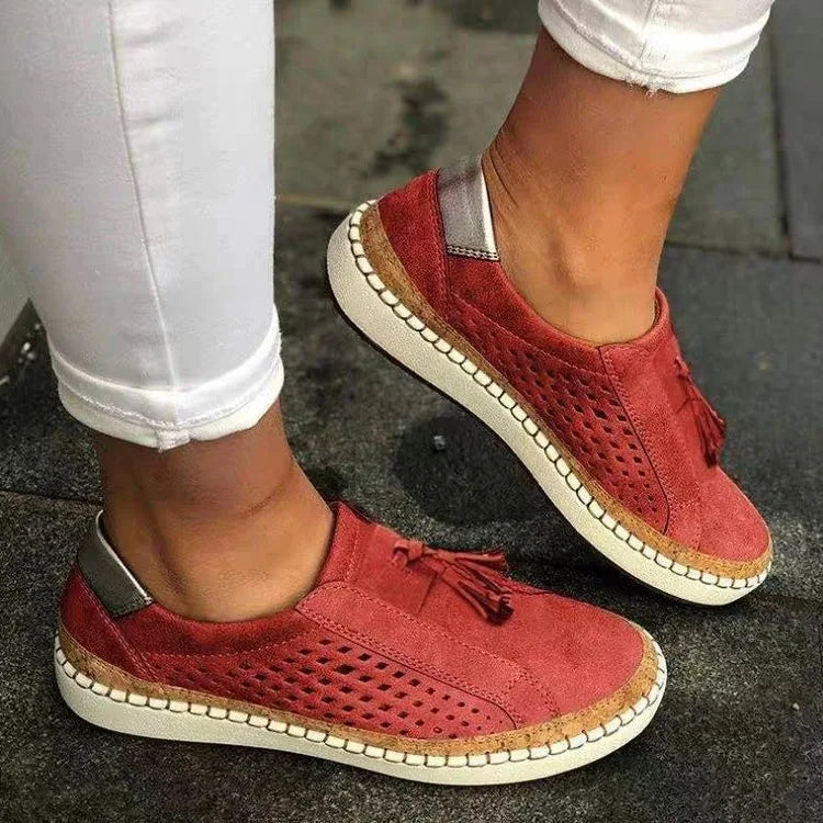 Red Kilmer women's orthopedic comfort shoes by Qivii, stylish footwear designed for support and all-day comfort.