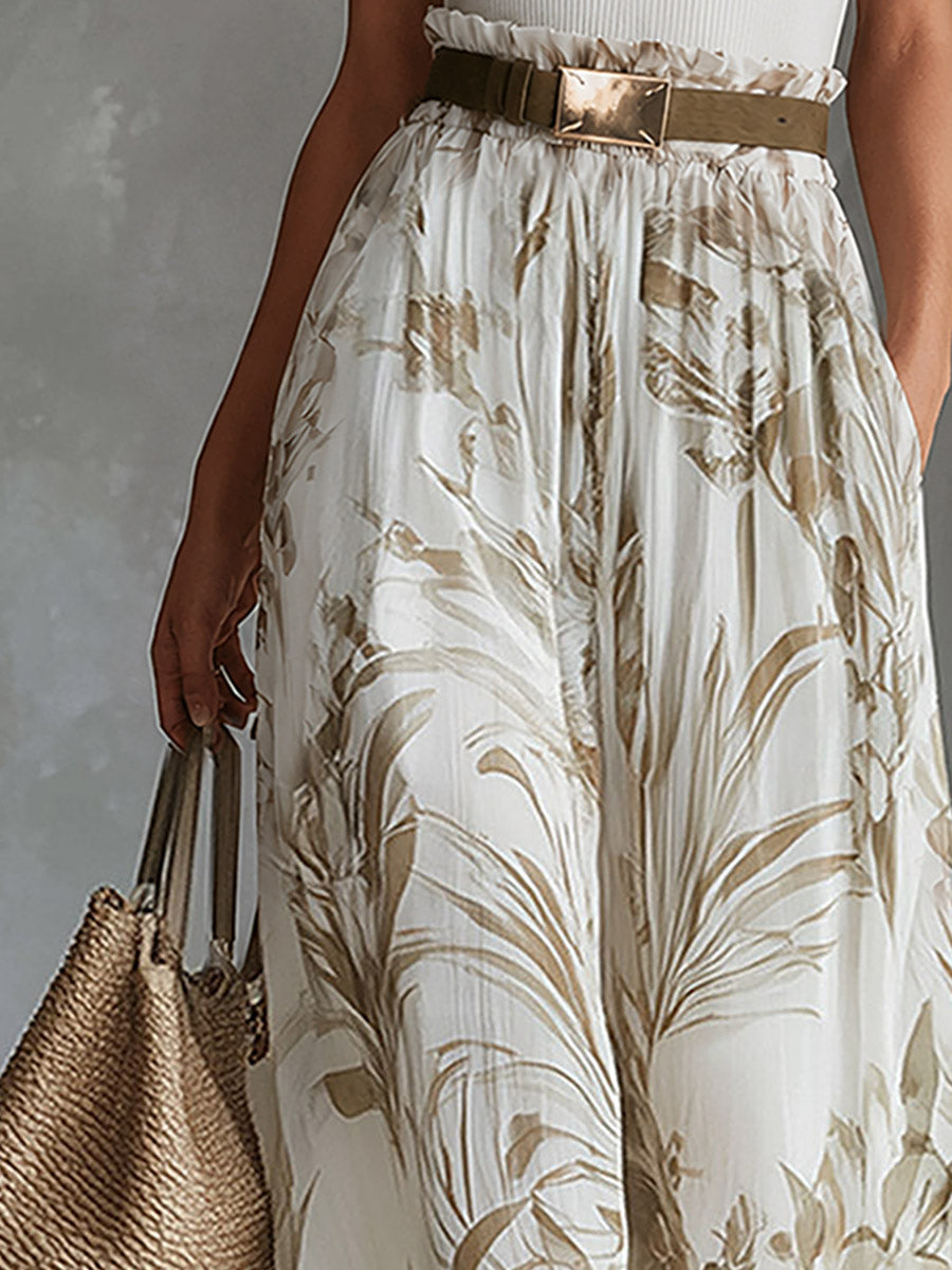 chiffon dress pants Elegant White Printed Wide-Leg BFCountdown Style:OB1717792 this set combines comfort NWOT Indigo Thread Sleeveless