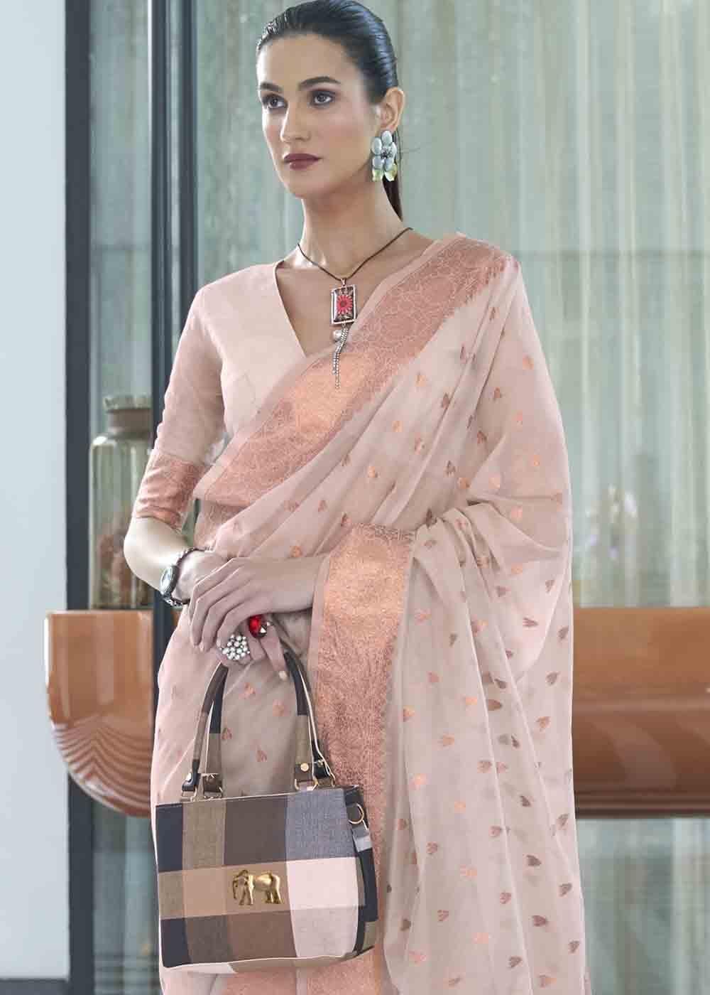 Lace Pink Woven Designer Silk Saree - qivii