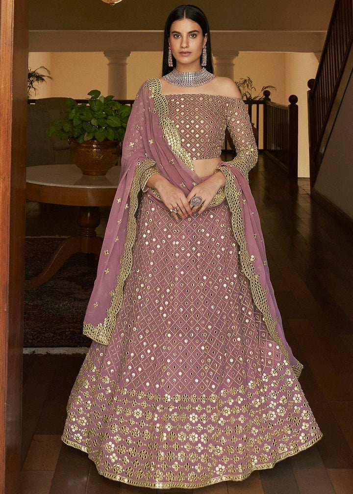 Lavender Purple Georgette Lehenga Choli with Zari,Gota,Mirror & Cut-work - qivii