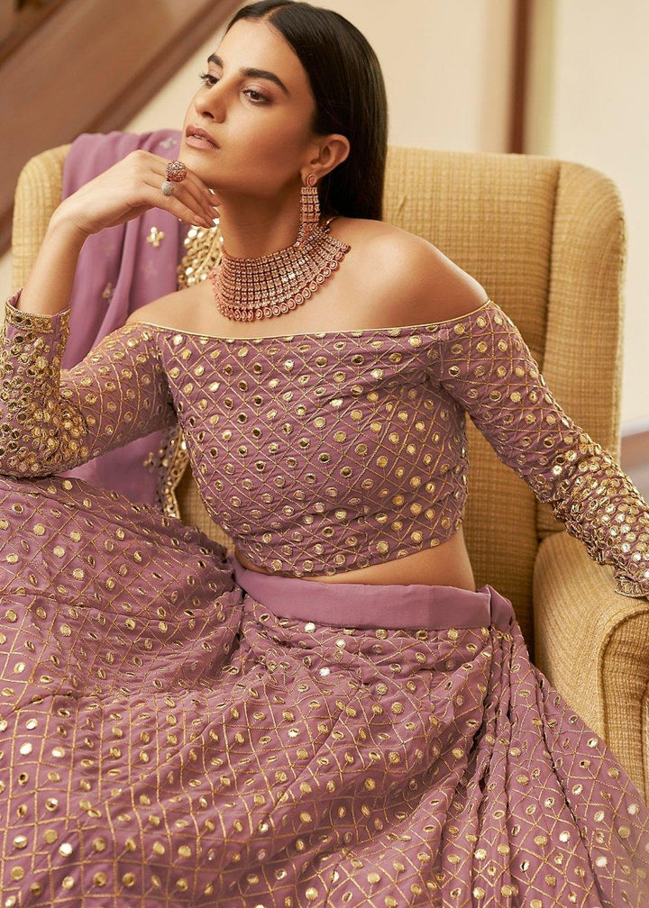 Lavender Purple Georgette Lehenga Choli with Zari,Gota,Mirror & Cut-work - qivii