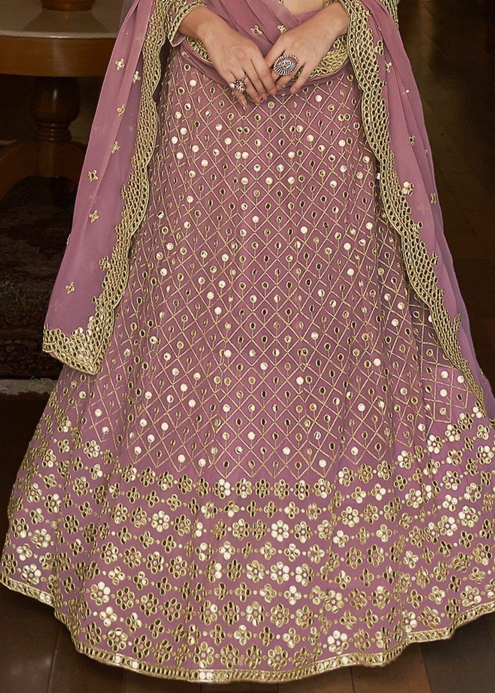 Lavender Purple Georgette Lehenga Choli with Zari,Gota,Mirror & Cut-work - qivii