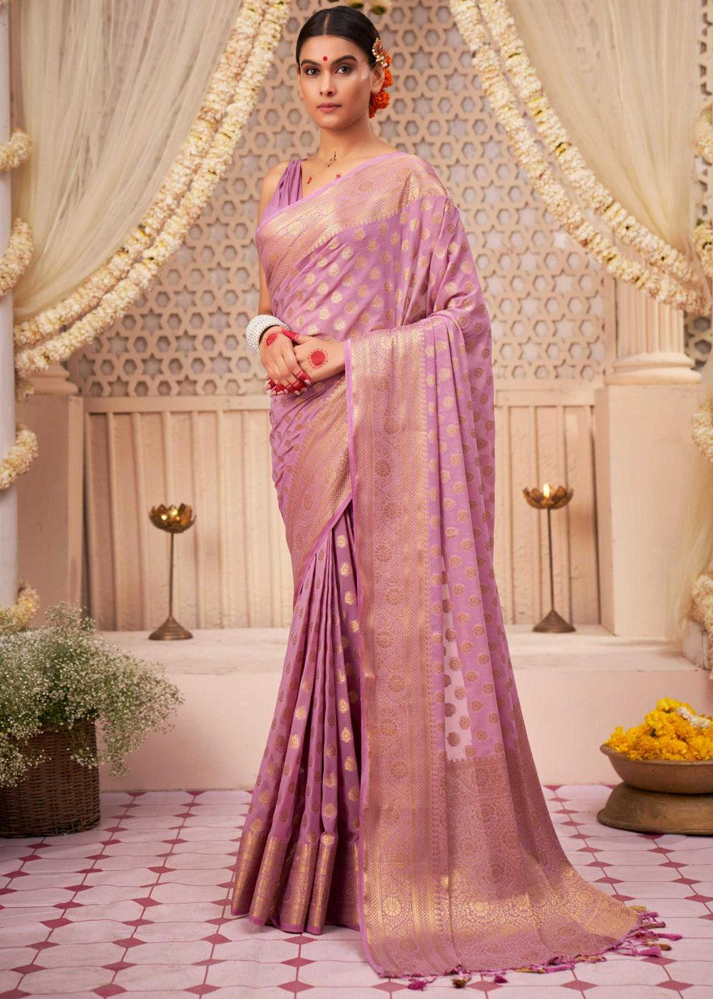 Lavender Purple Woven Georgette Saree - qivii