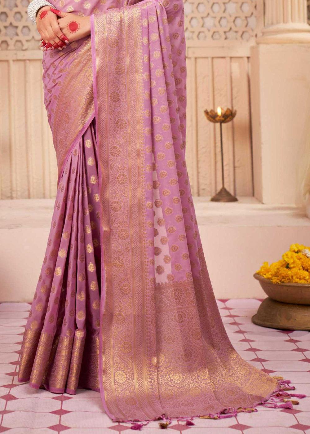 Lavender Purple Woven Georgette Saree - qivii