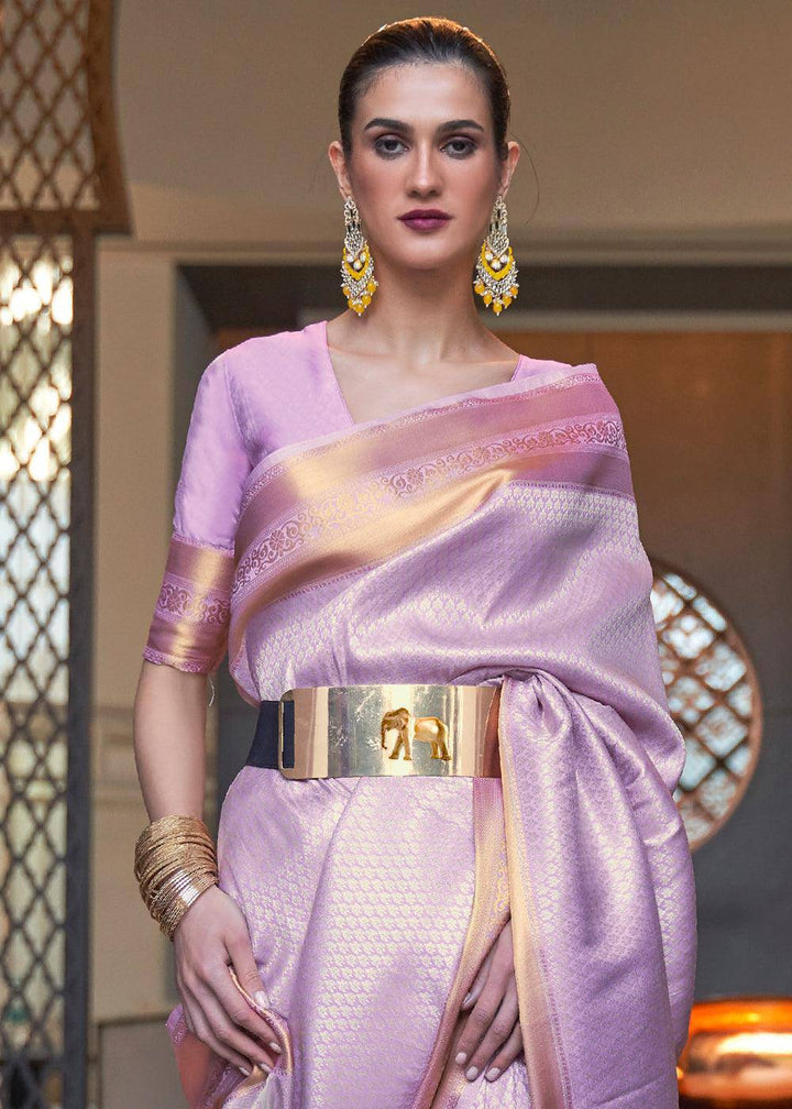 Lavender Purple Woven Soft Silk Saree | Stitched Blouse - qivii