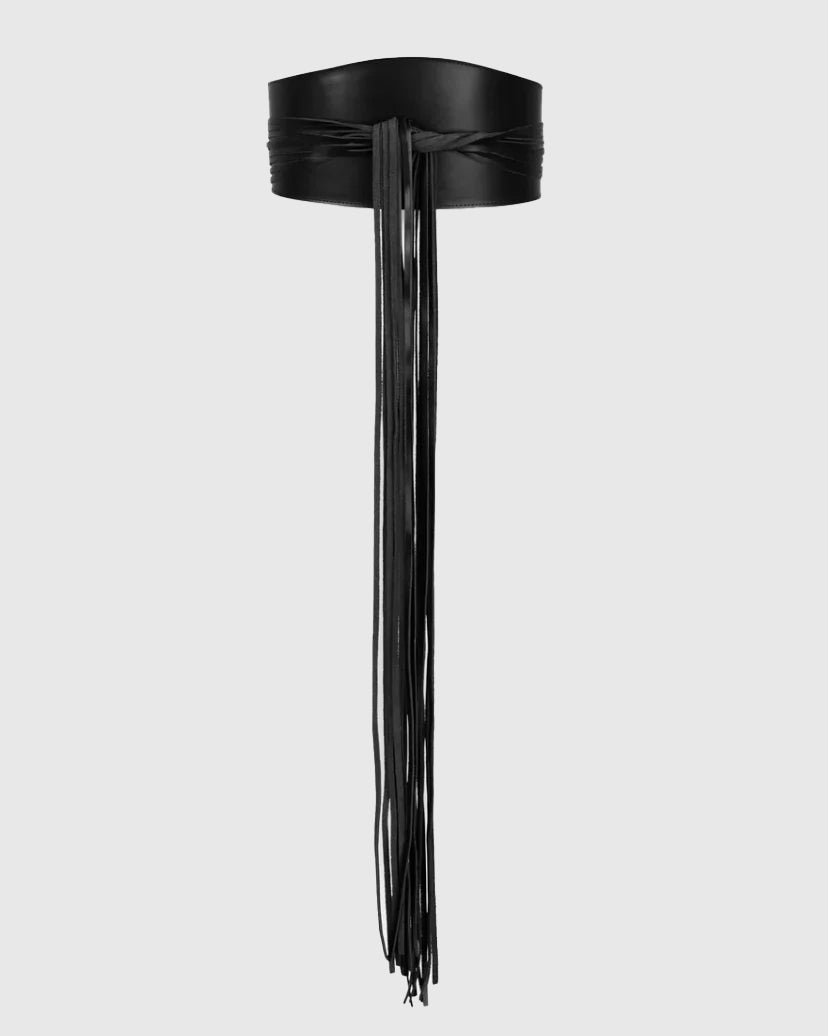 Wide Faux Leather Wrap Fringe Waist Belt Corset  - By Qivii