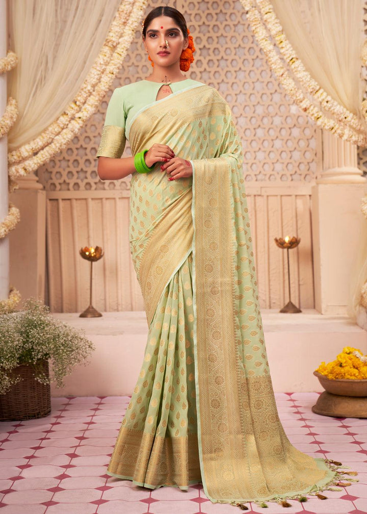 Light Green Woven Georgette Saree - qivii