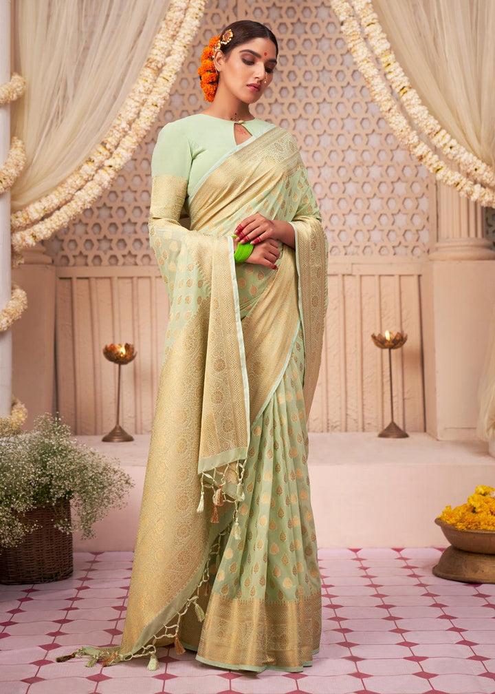 Light Green Woven Georgette Saree - qivii