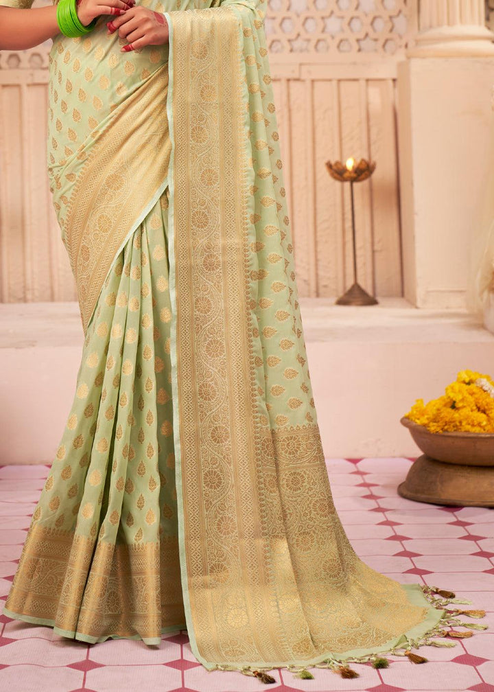 Light Green Woven Georgette Saree - qivii