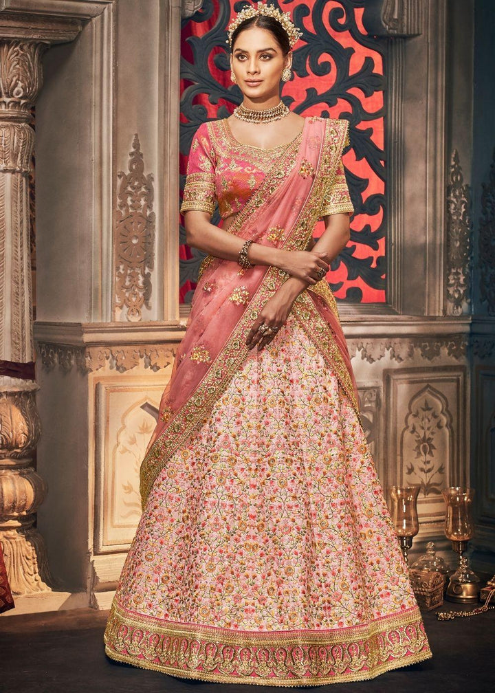 Light Peach Handloom Silk Lehenga - qivii