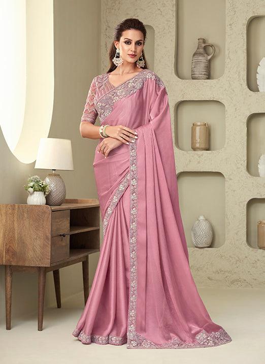 Light Peach Silk Pastel Saree with Net Base Blouse  - By Kreeva