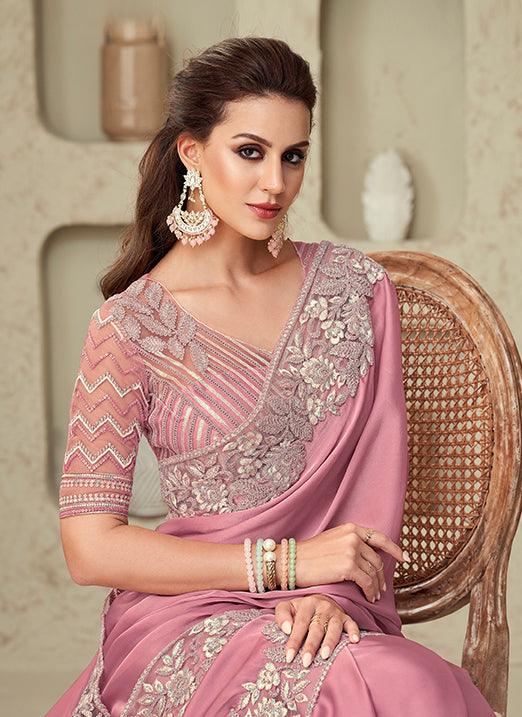 Light Peach Silk Pastel Saree with Net Base Blouse  - By Kreeva