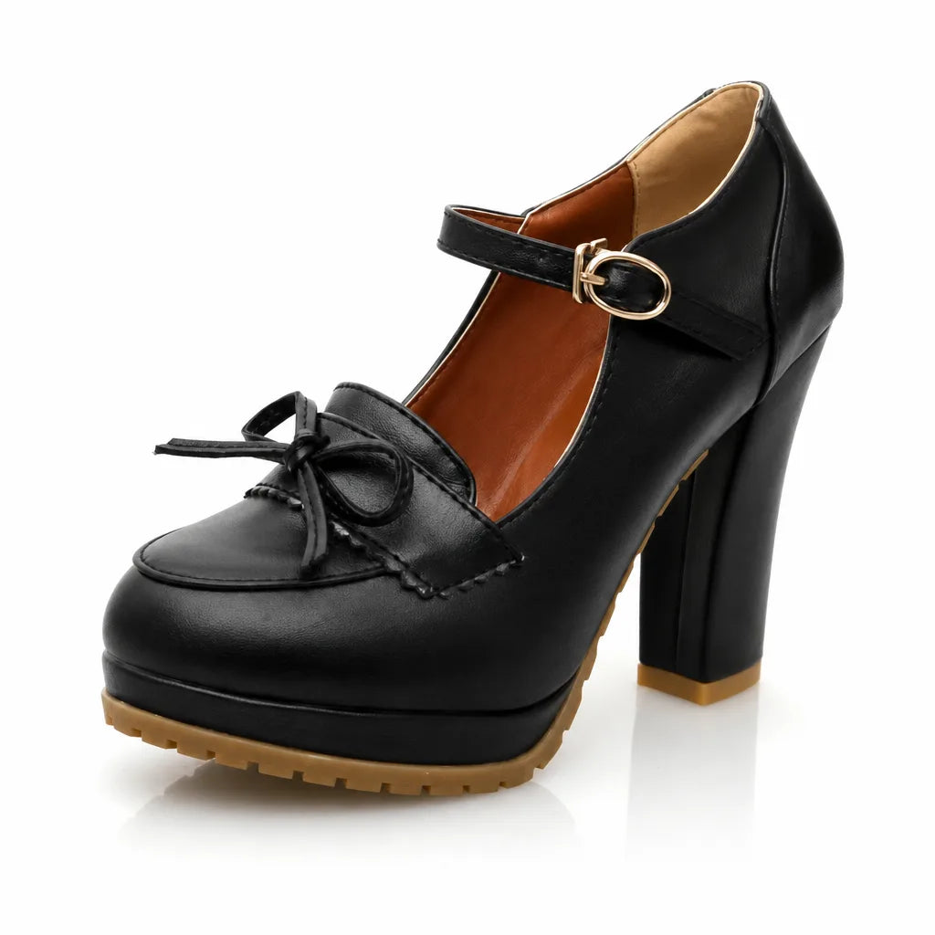 Black Lilly women's orthopedic Mary Jane heels by Qivii, stylish footwear with supportive design for comfortable wear.
