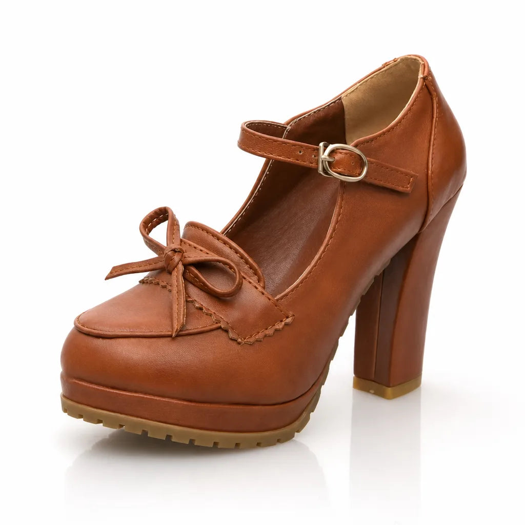 Brown Lilly women's orthopedic Mary Jane heels by Qivii, stylish and supportive footwear for women.