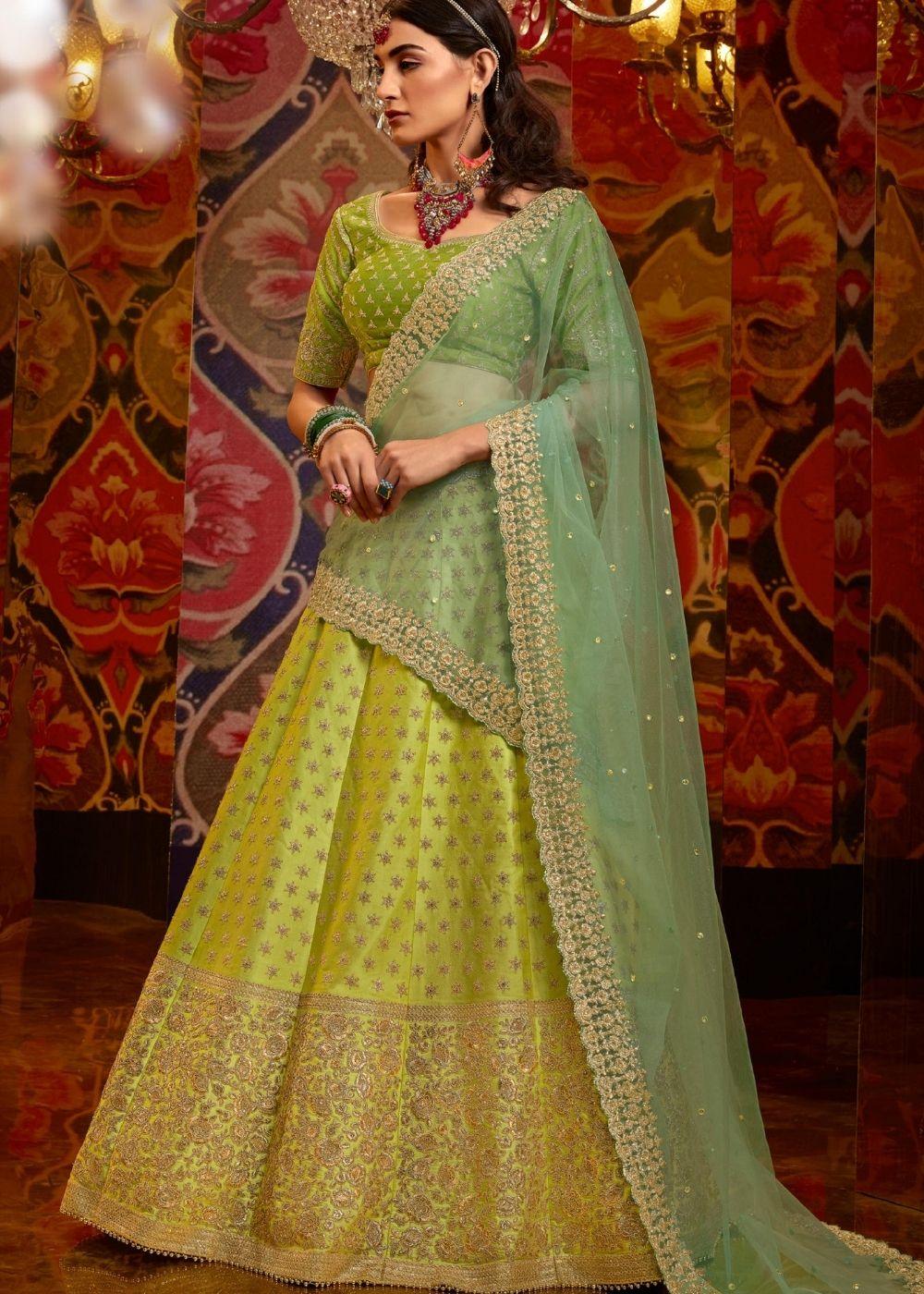 Liril Satin Silk Lehenga with Sequins and Zari work - qivii