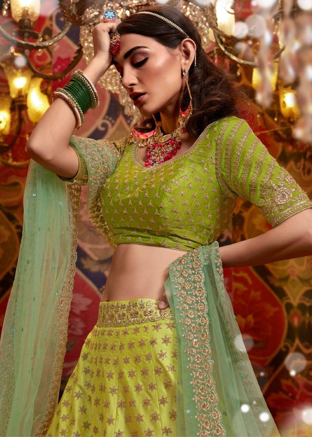 Liril Satin Silk Lehenga with Sequins and Zari work - qivii