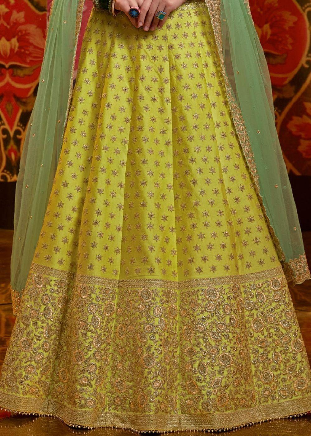 Liril Satin Silk Lehenga with Sequins and Zari work - qivii