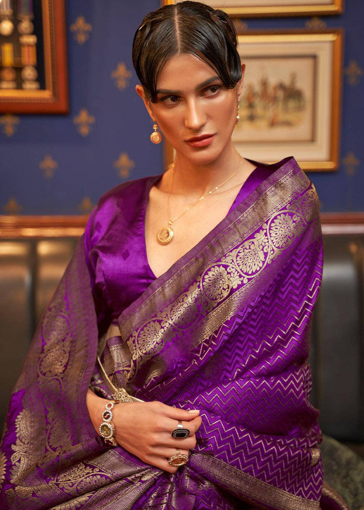 Lollipop Purple Designer Satin Silk Saree | Stitched Blouse - qivii