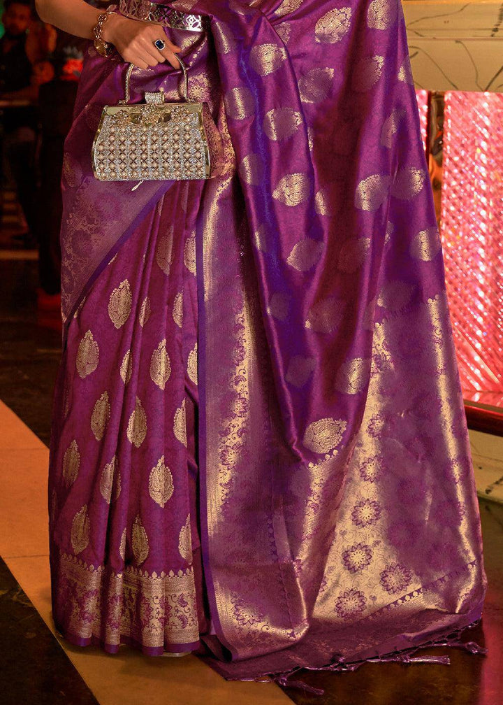 Lollipop Purple Handloom Woven Banarasi Silk Saree | Stitched Blouse - qivii