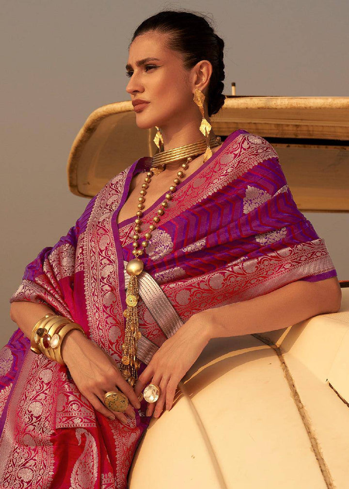 Lollipop Purple Two Tone Designer Satin Silk Saree | Stitched Blouse - qivii