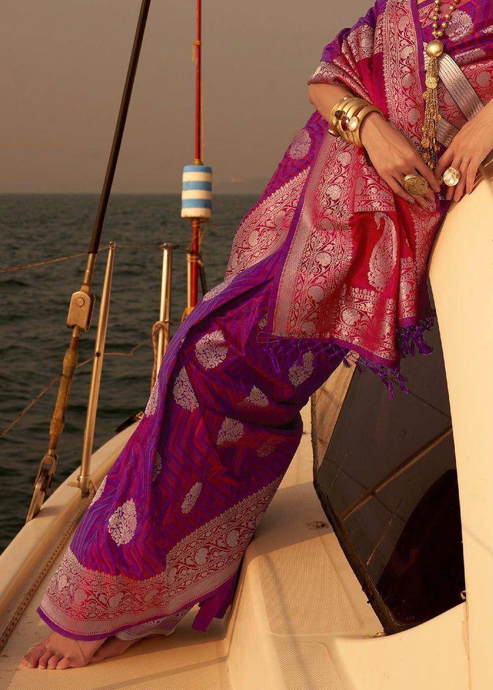 Lollipop Purple Two Tone Designer Satin Silk Saree | Stitched Blouse - qivii