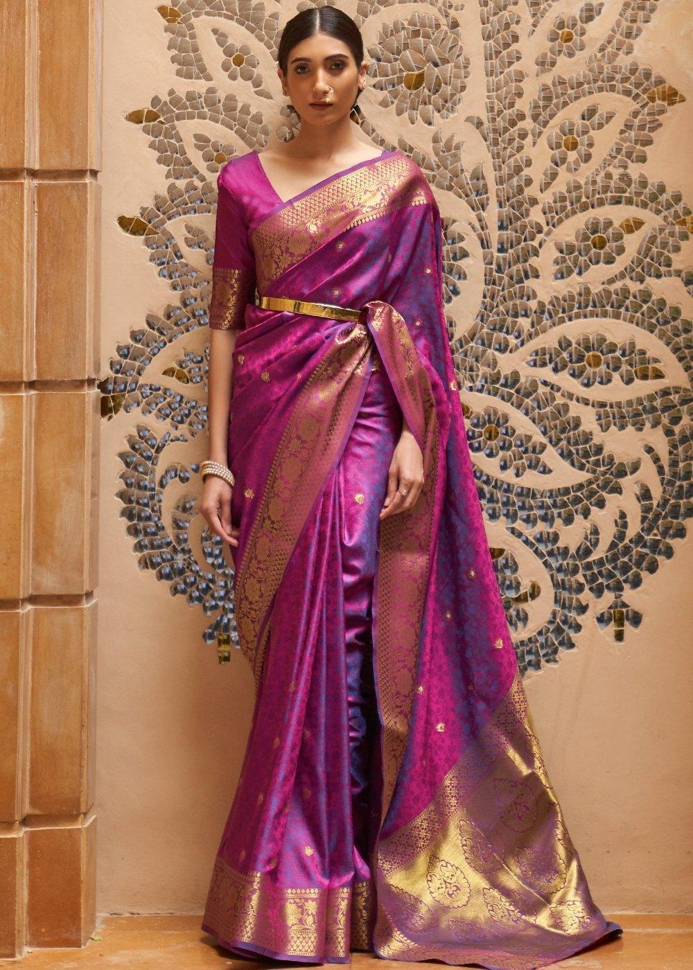 Lollipop Purple Woven Kanjivaram Silk Saree : Top Pick | Stitched Blouse - qivii