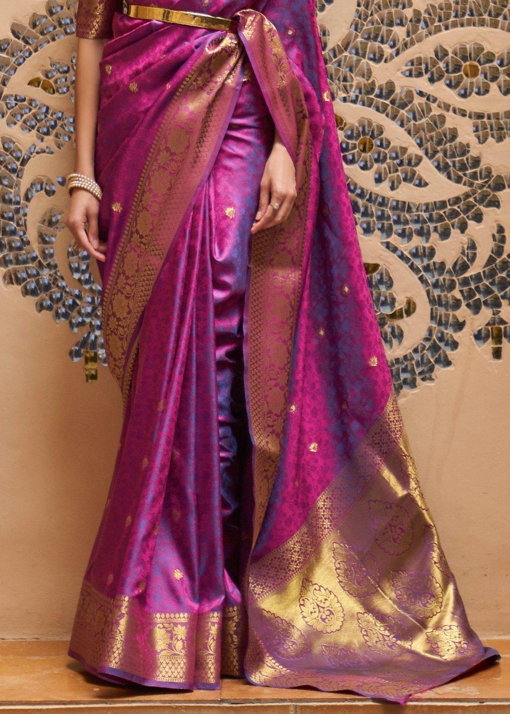 Lollipop Purple Woven Kanjivaram Silk Saree : Top Pick | Stitched Blouse - qivii