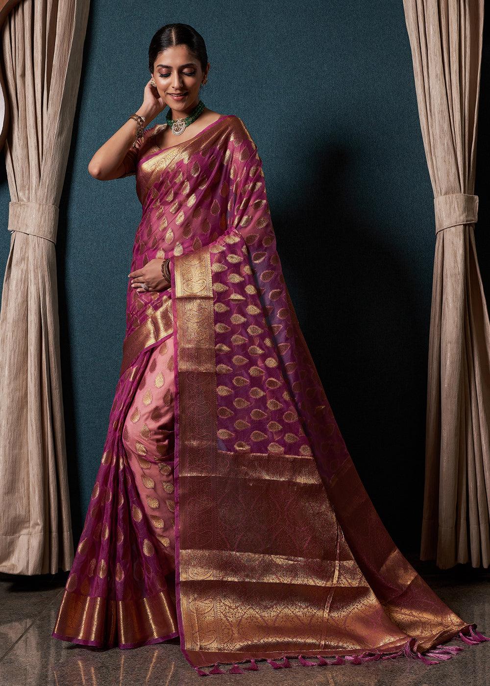 Lollipop Purple Woven Organza Saree - qivii