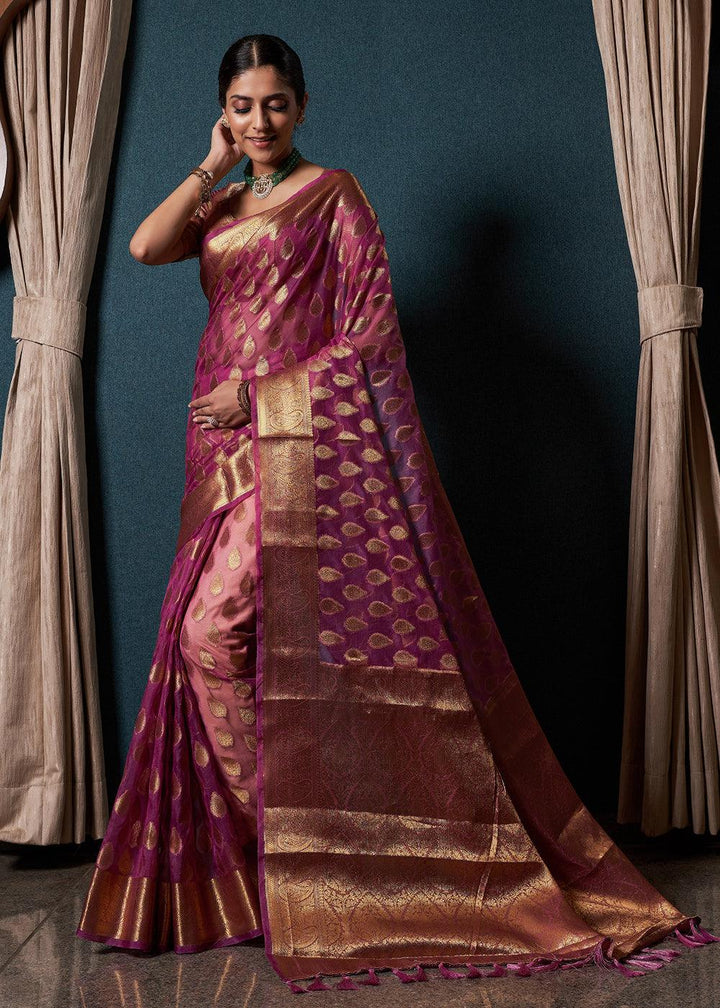 Lollipop Purple Woven Organza Saree - qivii