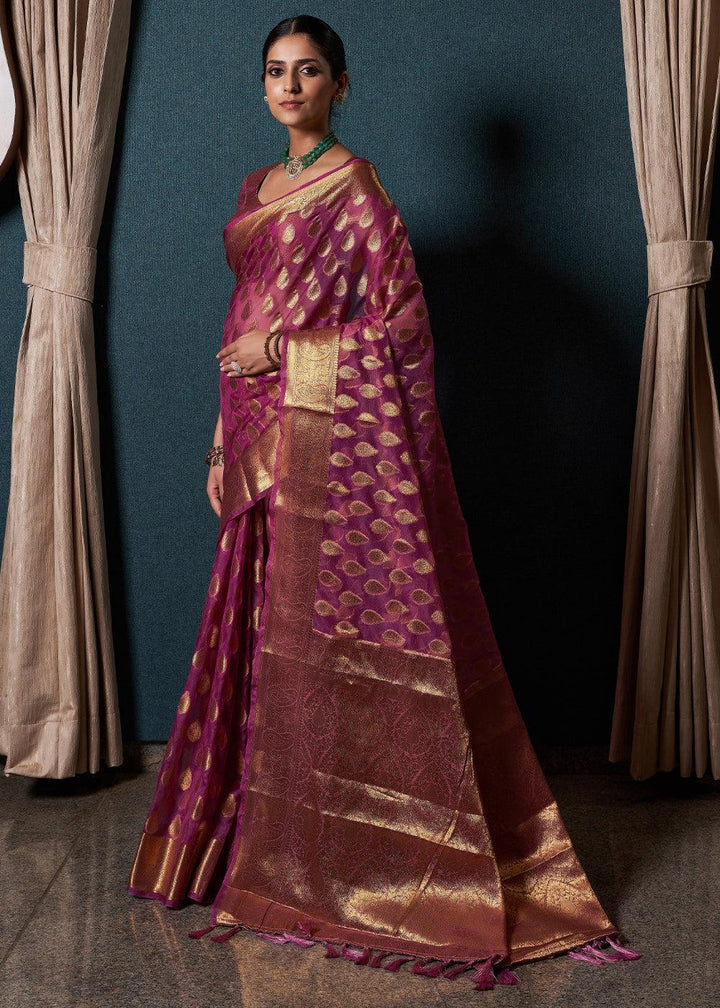 Lollipop Purple Woven Organza Saree - qivii