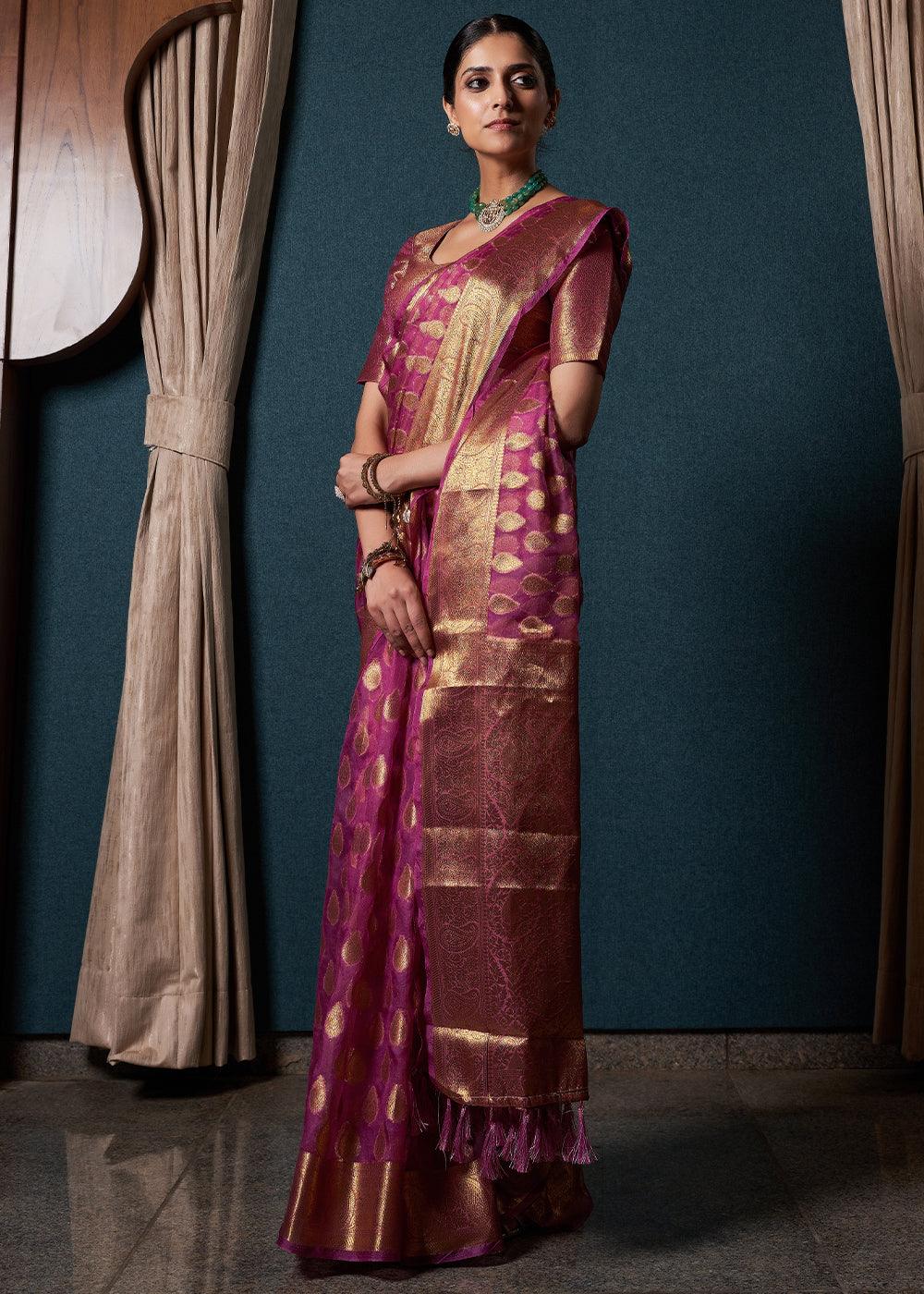 Lollipop Purple Woven Organza Saree - qivii