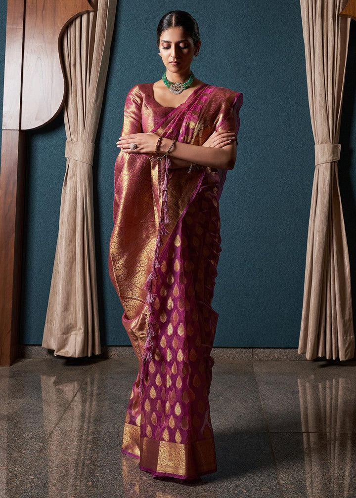 Lollipop Purple Woven Organza Saree - qivii